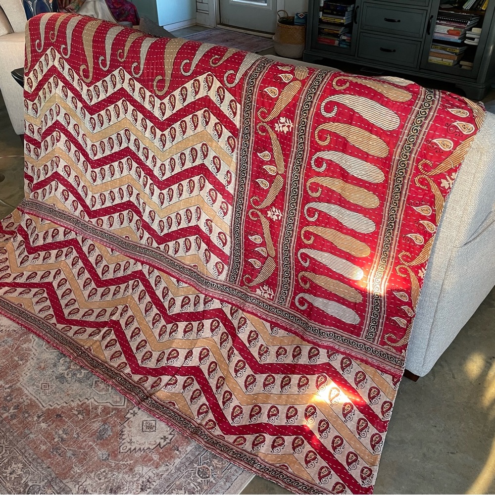Twin 85x55 Kantha Handmade Quilt Boho Festival Hippie 100% Cotton Brand New - Picture 5 of 5